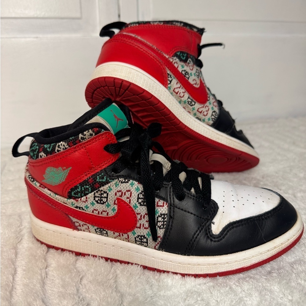 Nike Air Jordan Mid 1 SE “ Ugly Christmas Sweater “ Sneakers 3Y